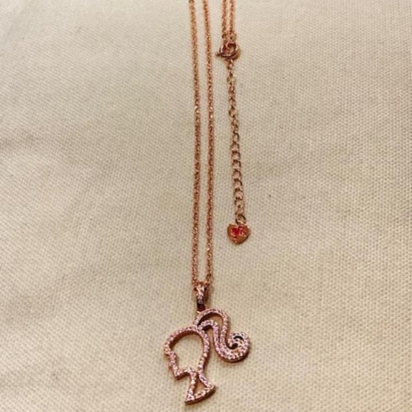 Delicate Barbie silhouette in rose gold with pink diameters 45cm chain necklace - Picture 3 of 4